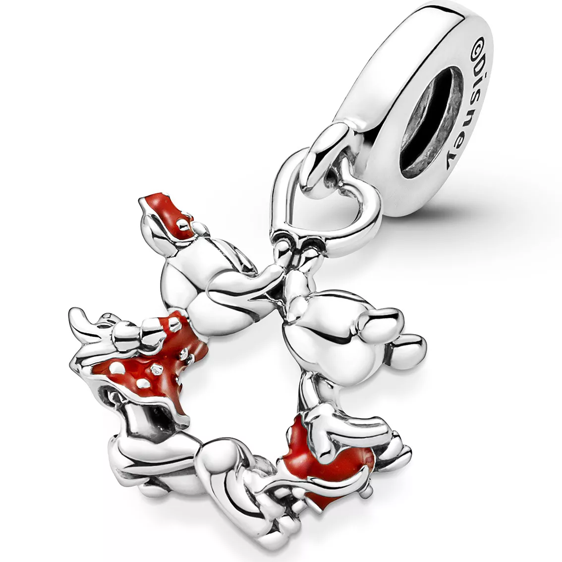 Pandora Disney 790075C01 Hangbedel Mickey and Minnie Kissing zilver-emaille rood