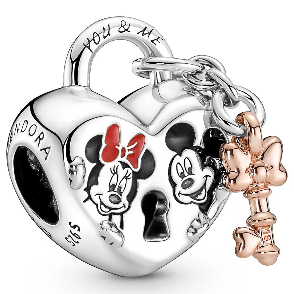 Pandora Disney 780109C01 Bedel Mickey and Minnie Padlock zilver-zirconia-emaille