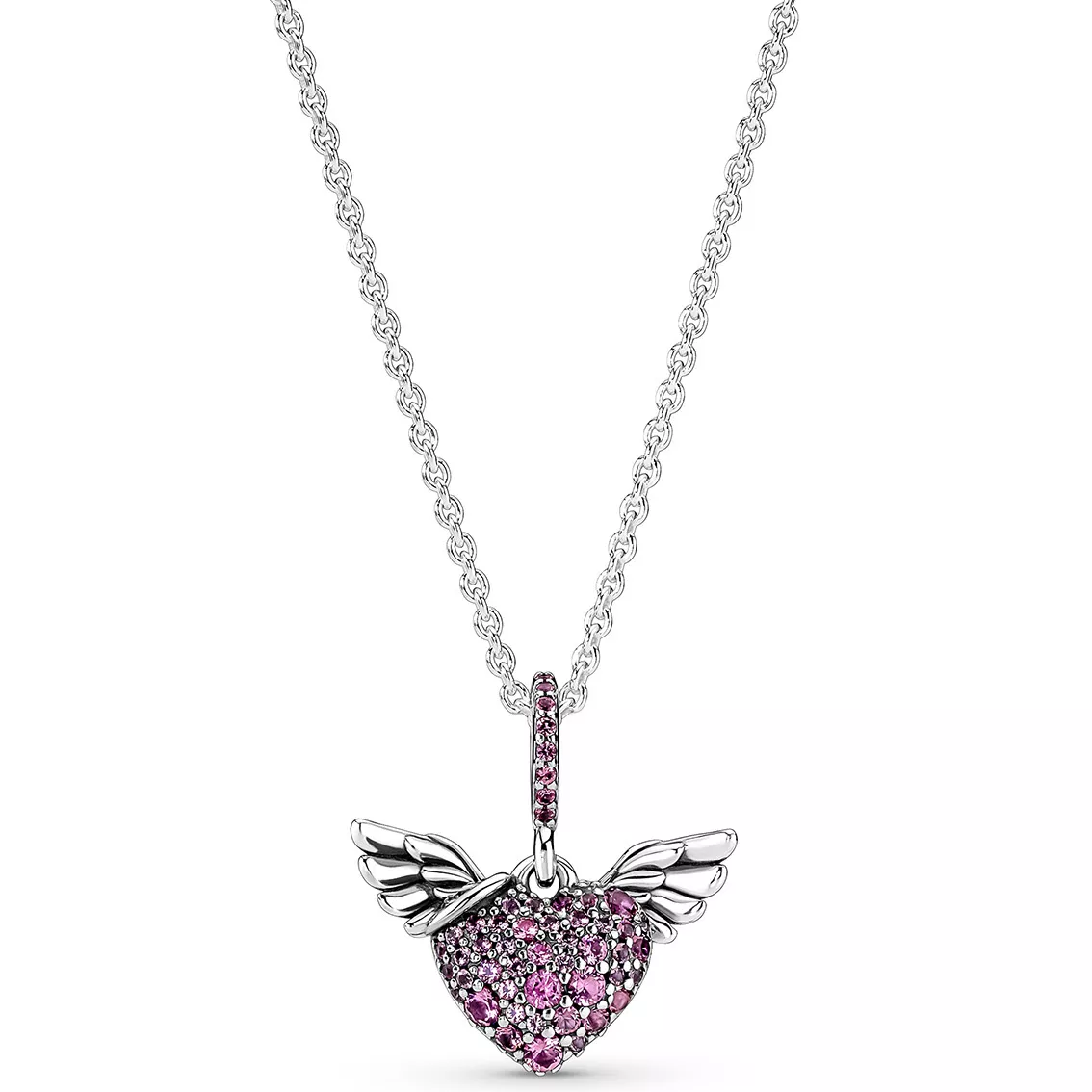 Pandora 398505C02 Ketting Heart and Angel Wings zilver-kristal roze 45 cm 