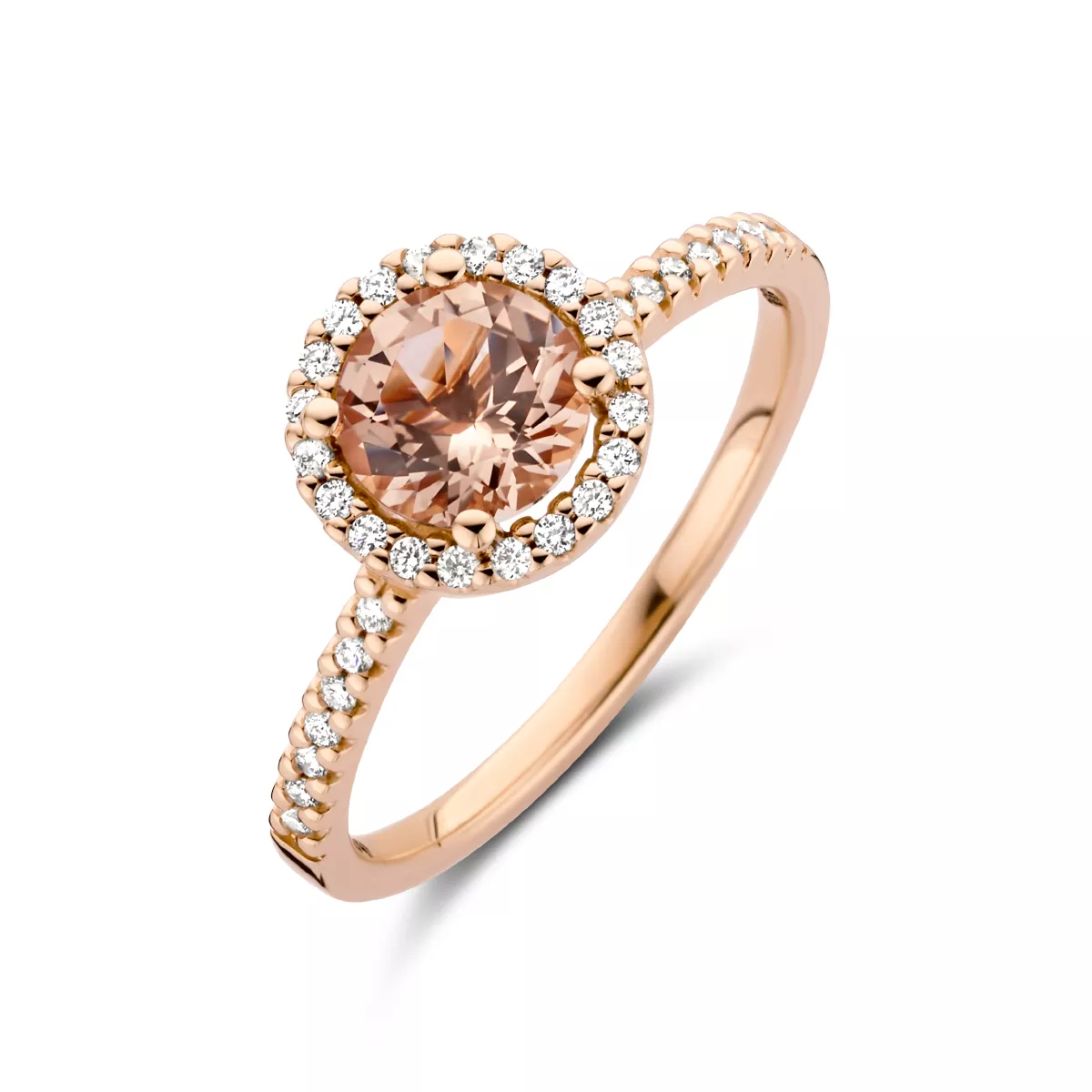 Ring Halo rosegoud-morganiet-diamant 0.15ct Si 8,5 mm