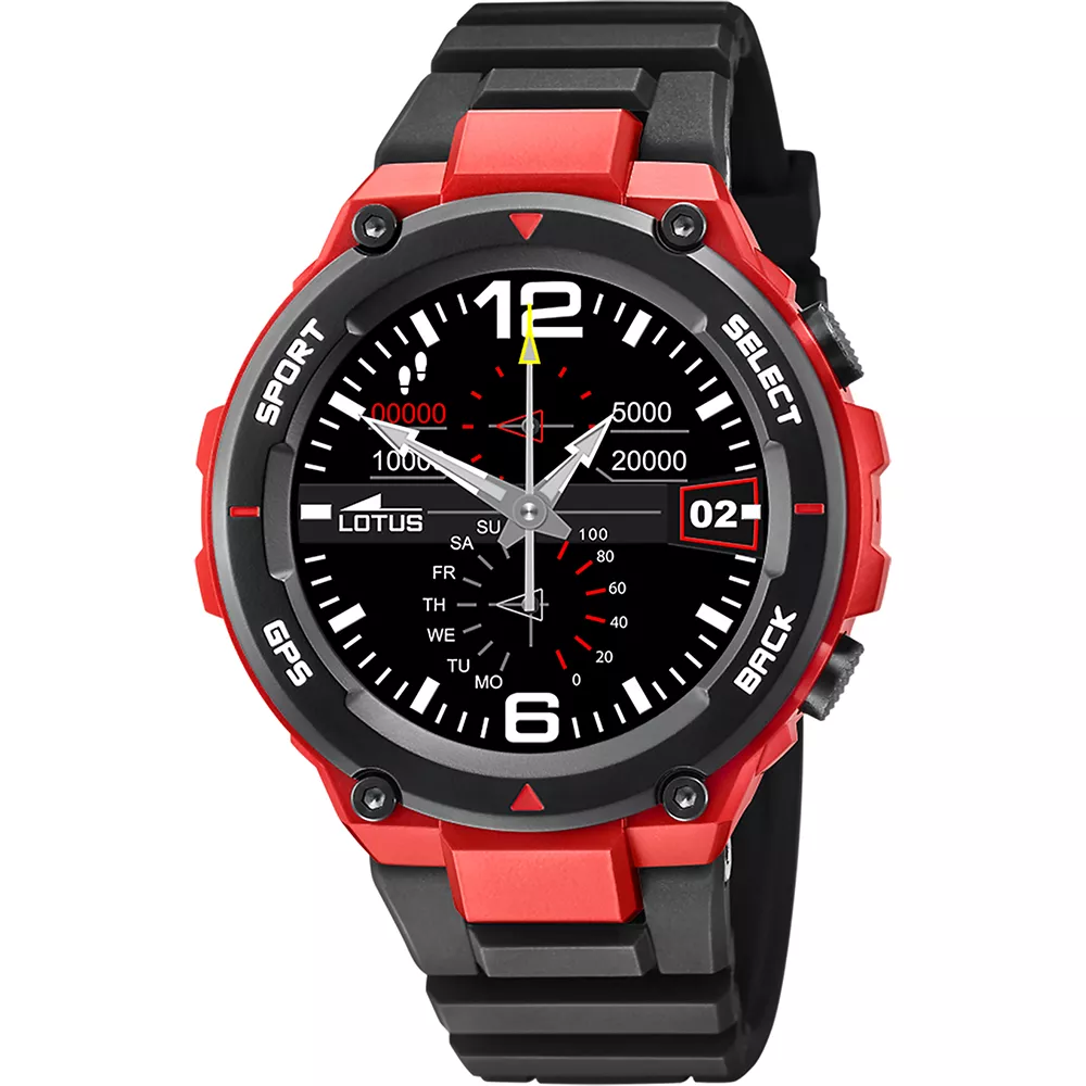 Lotus 50024/1 Horloge Smartime smartwatch kunststof zwart-rood 51 mm