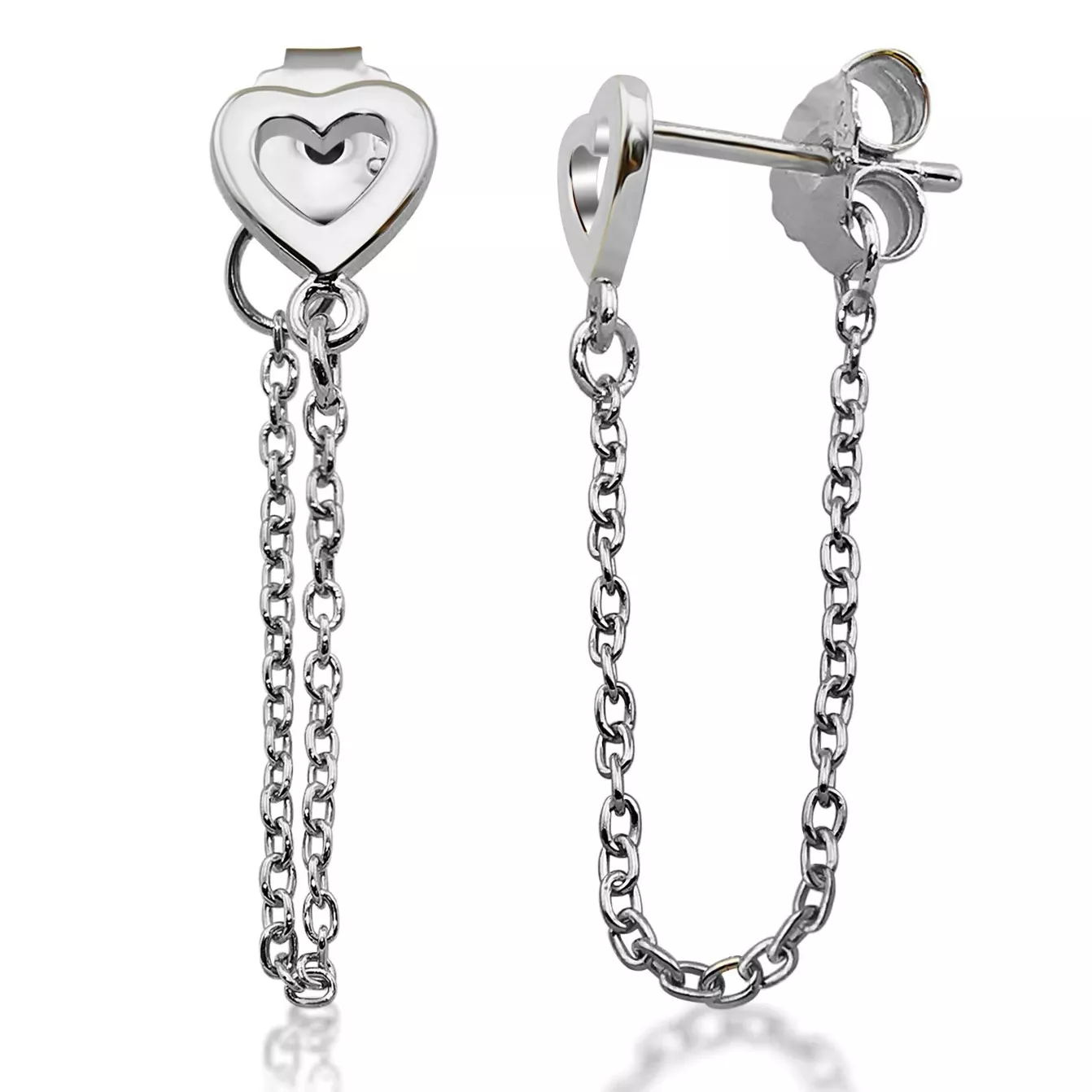 JWLS4U JE022S Oorhangers Heart with Chain zilver