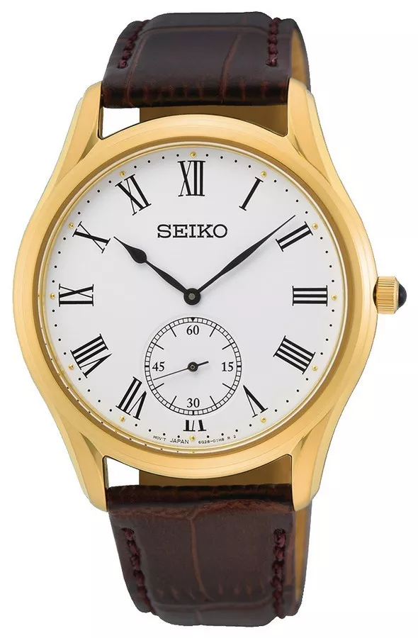 Seiko SRK050P1 Horloge staal-leder goudkleurig-bruin 39 mm 