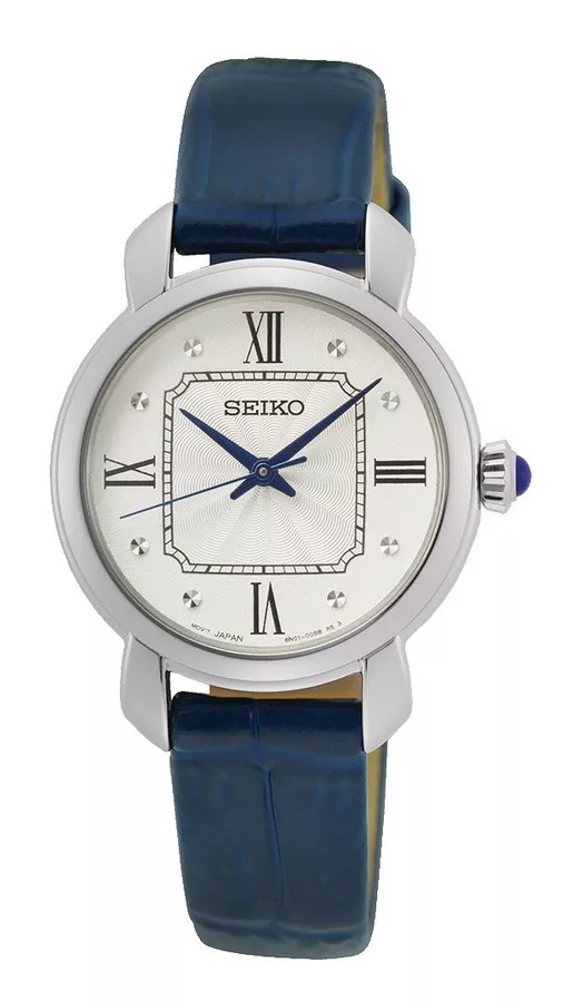 Seiko SUR497P2 Horloge staal-leder zilverkleurig-blauw 29,2 mm