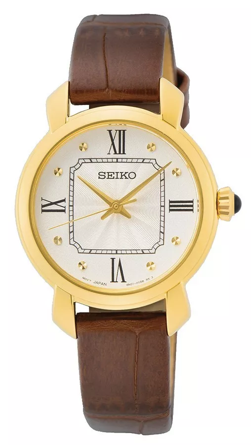 Seiko SUR500P1 Horloge staal-leder goudkleurig-bruin 29,2 mm 