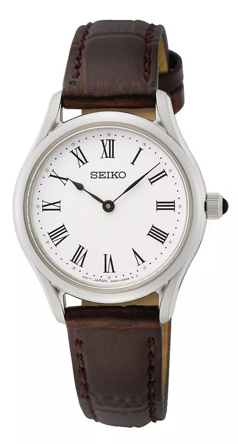 Seiko SWR071P1 Horloges staal-leder zilverkleurig-bruin 29 mm 