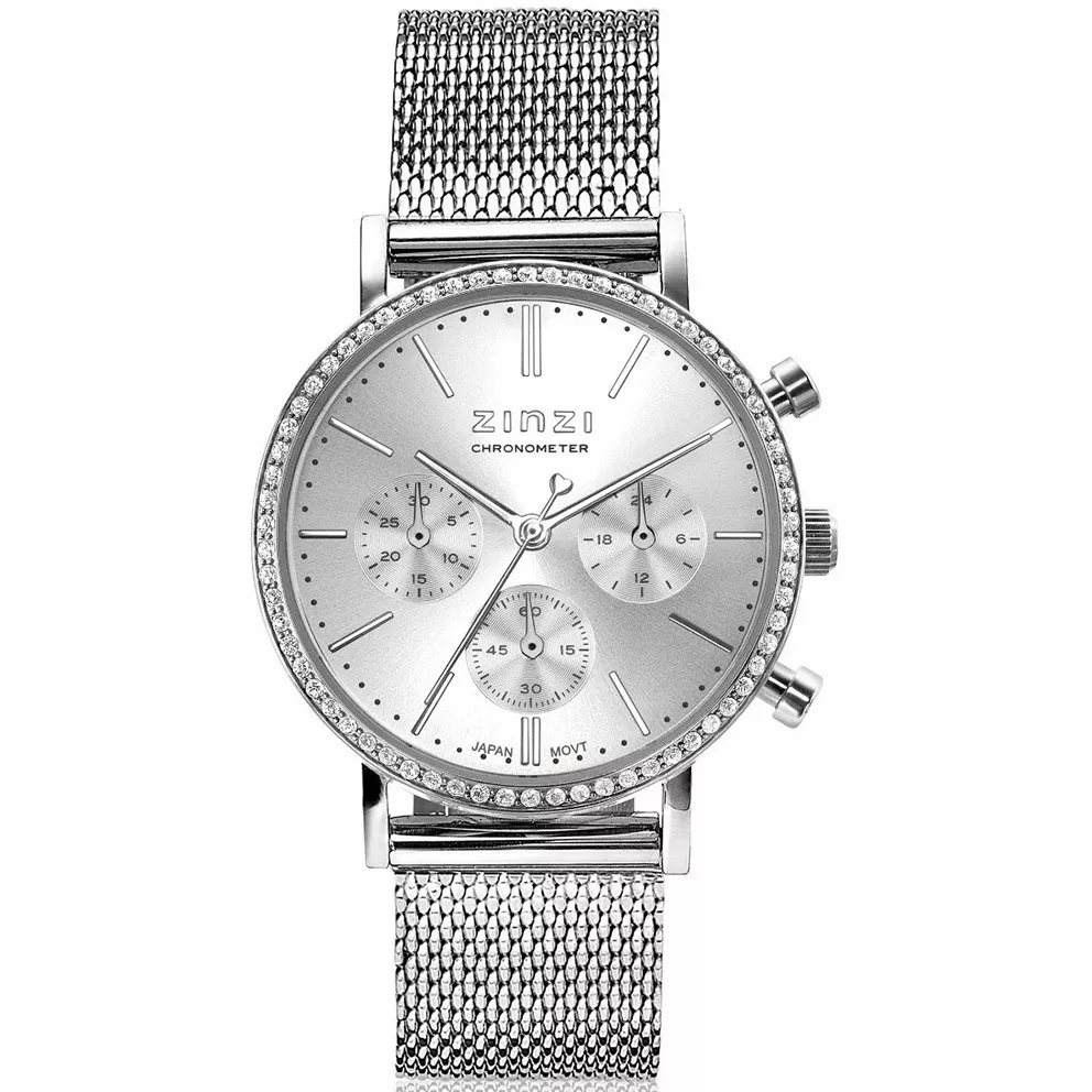 Zinzi ZIW1602 Horloge Chronograph Mesh staal zilverkleurig-wit 36 mm + gratis armband