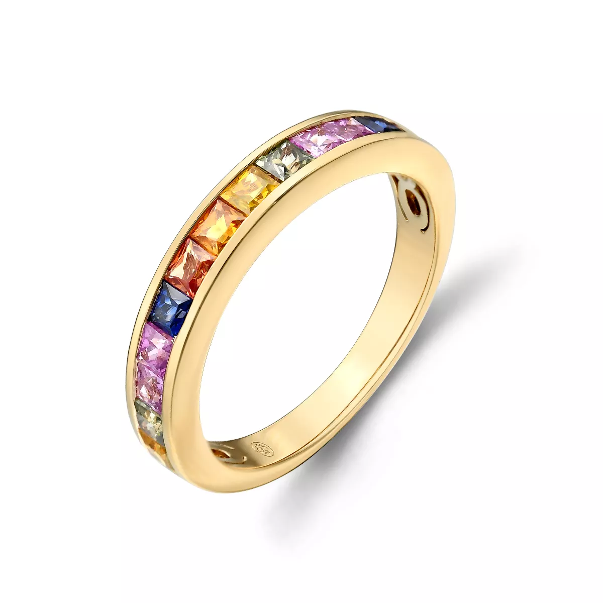Ring Fantasie Regenboog geelgoud-saffier meerkleurig 4 mm