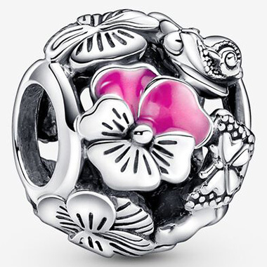 Clan band Competitief Pandora 790759C01 Bedel Pink Pansy Flower Friends emaille