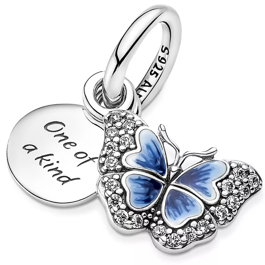 Pandora 790757C01 Hangbedel Blue Butterfly and Quote zilver blauw-wit