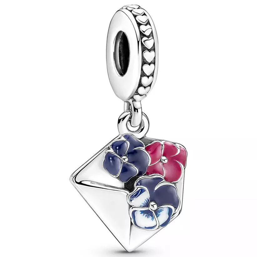 Pandora 790787C01 Hangbedel Pansy Flower Envelope zilver-emaille paars-roze