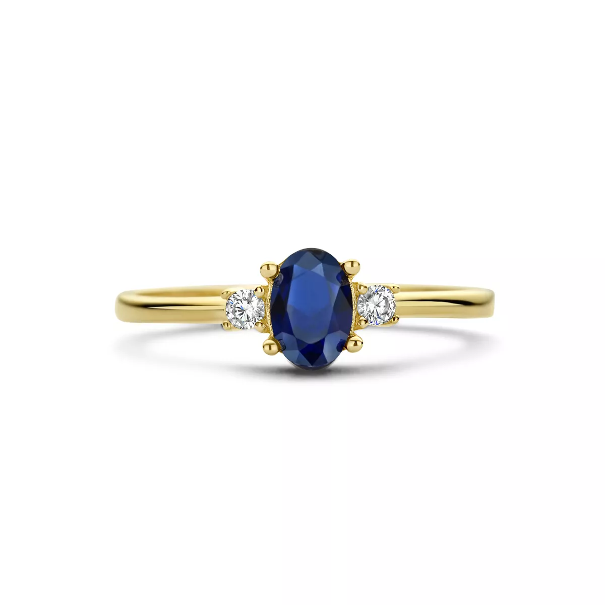 Ring Halo geelgoud-synth.saffier-zirconia  blauw-wit 6 mm