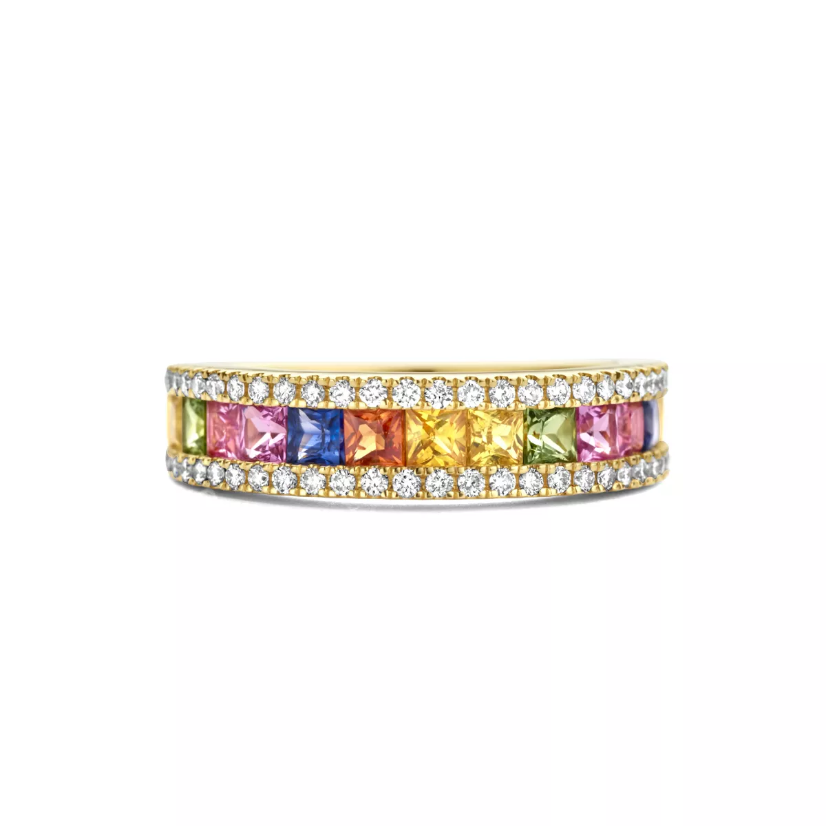 Ring Regenboog geelgoud-saffier-diamant 0.30ct H Si meerkleurig 5 mm