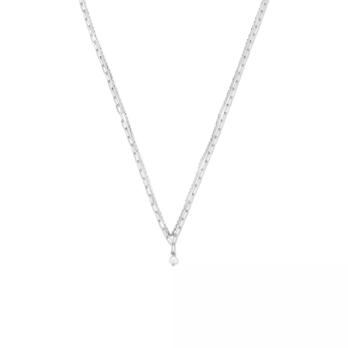 Multi-ketting zilver-zoetwaterparel wit 2,8 mm 41 + 4 cm