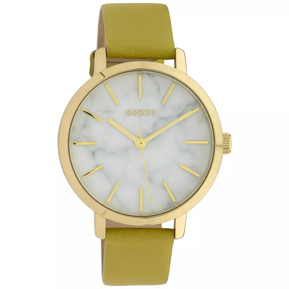 OOZOO C10113 Horloge Timepieces staal/leder goudkleurig-mosterdgeel 38 mm
