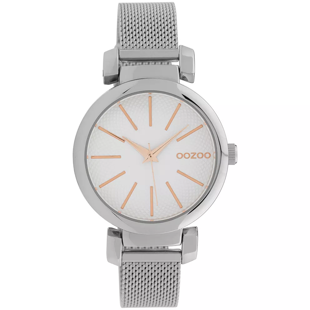 OOZOO C10128 Horloge Timepieces staal zilverkleurig-wit 36 mm