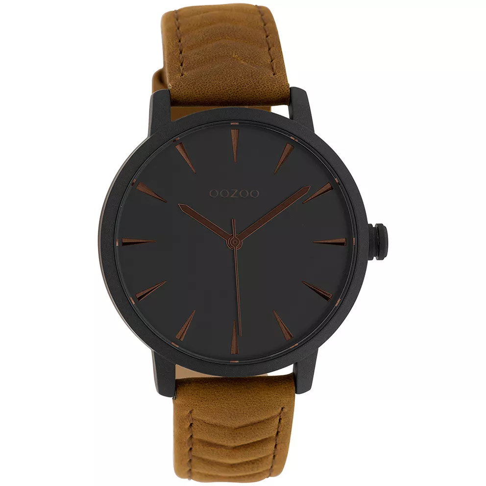 OOZOO C10132 Horloge Timepieces staal-leder zwart-bruin 40 mm