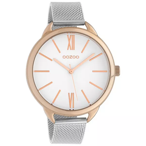 OOZOO C10133 Horloge Timepieces staal zilver-en rosekleurig-wit 44 mm