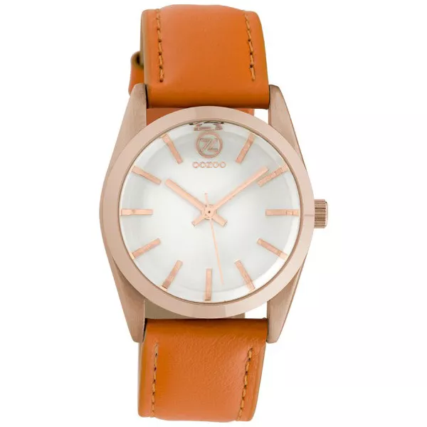 OOZOO C10188  Horloge Timepieces staal-leder rosekleurig-oranje 33 mm 