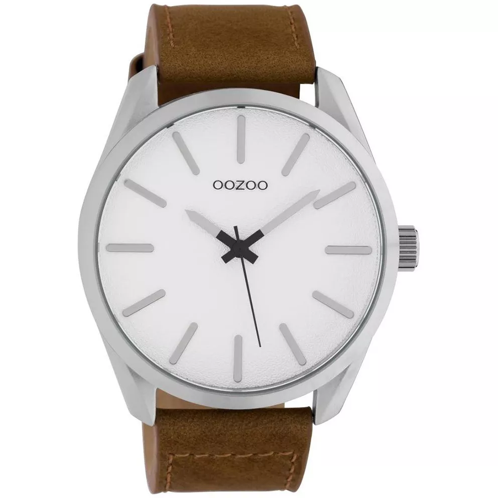 OOZOO C10320 Horloge Timepieces staal-leder zilverkleurig-bruin 48 mm