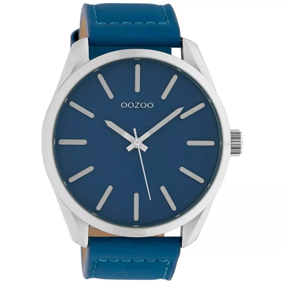 OOZOO C10321 Horloge Timepieces staal-leder zilverkleurig-blauw 48 mm