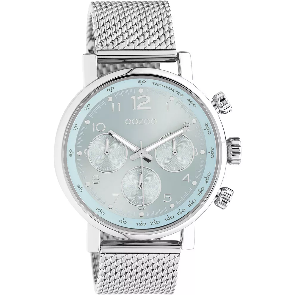 OOZOO C10902 Horloge Timepieces staal zilverkleurig-lichtblauw 42 mm