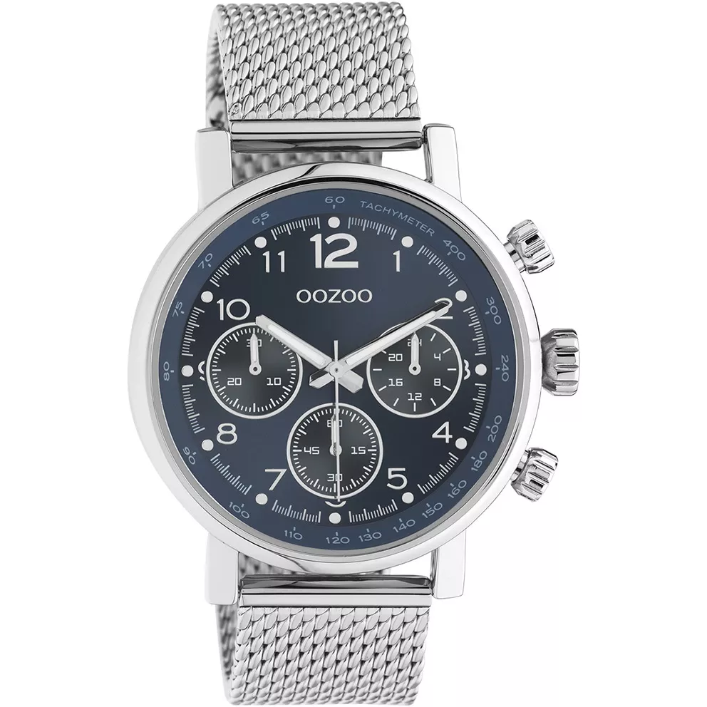OOZOO C10904 Horloge Timepieces staal zilverkleurig-donkerblauw 42 mm