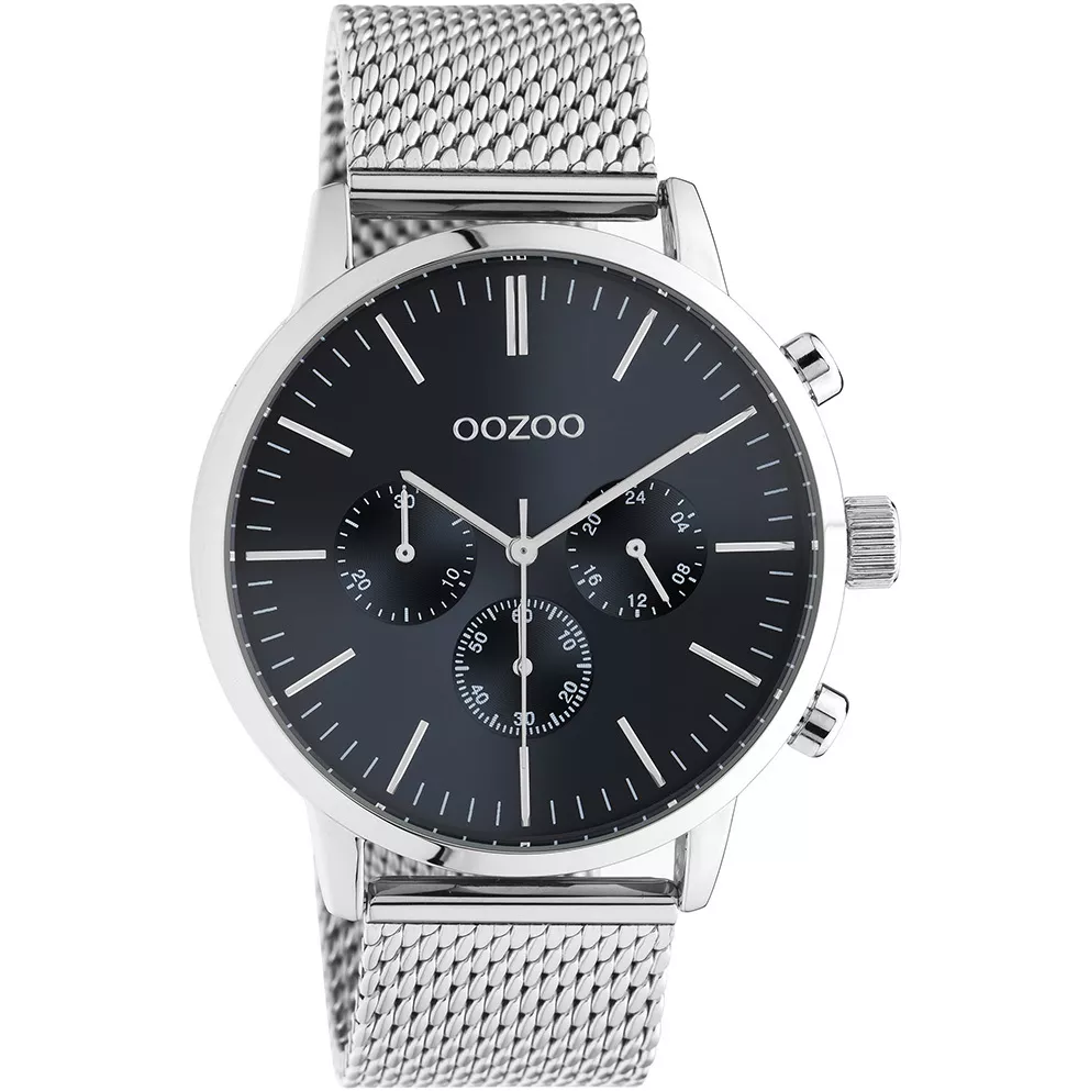 OOZOO C10911 Horloge Timepieces staal zilverkleurig-blauw 45 mm