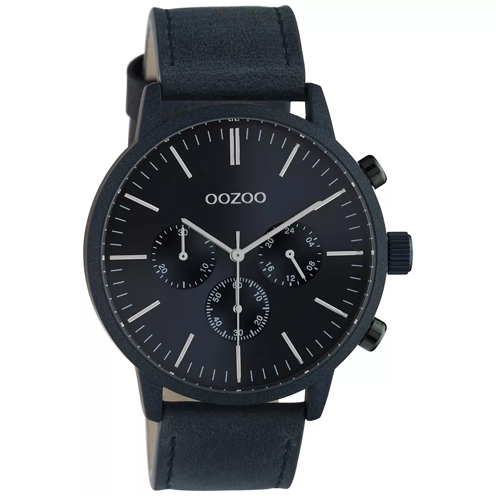 OOZOO C10918 Horloge Timepieces staal-leder donkerblauw 45 mm