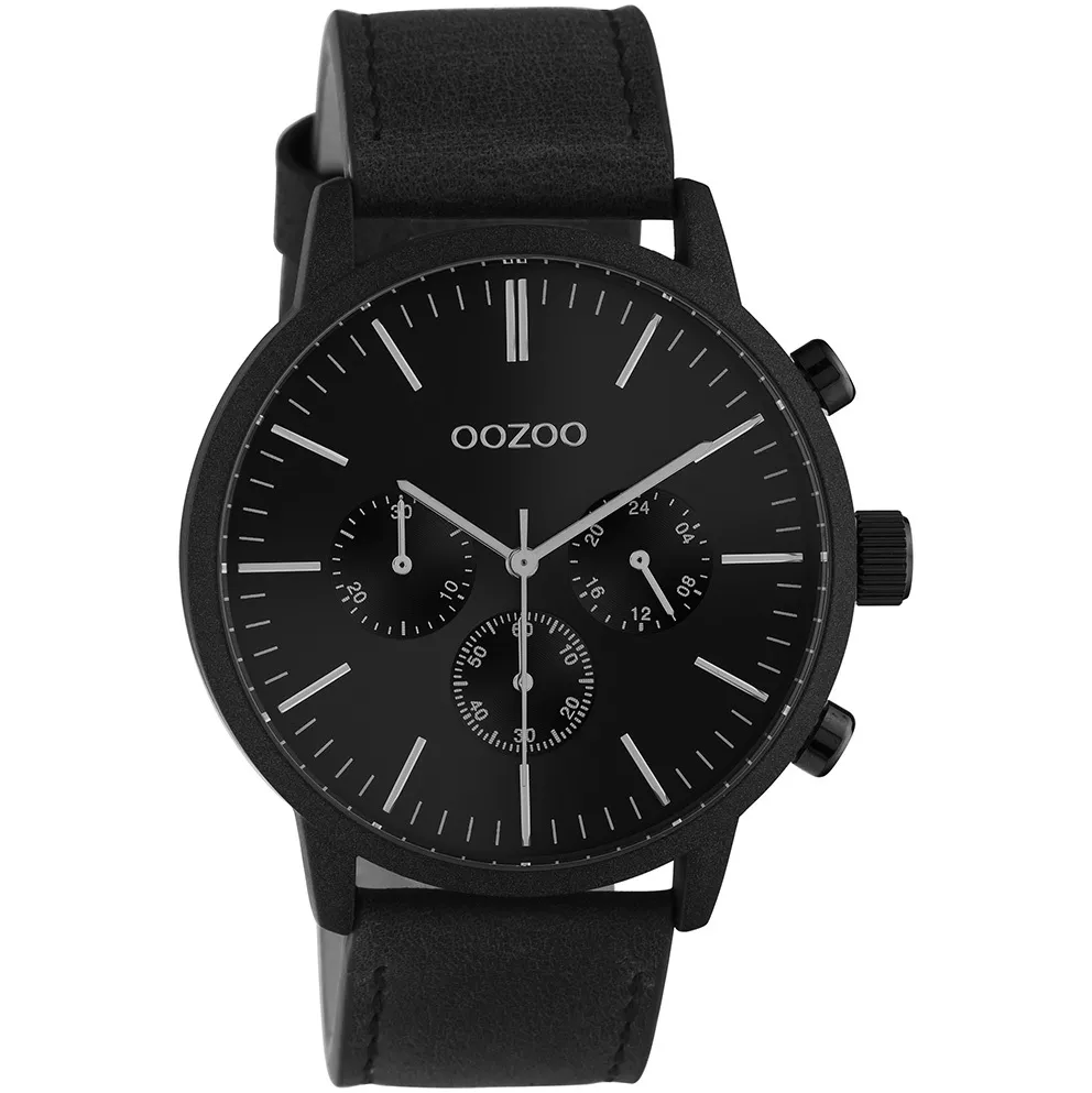 OOZOO C10919 Horloge Timepieces staal-leder zwart 45 mm