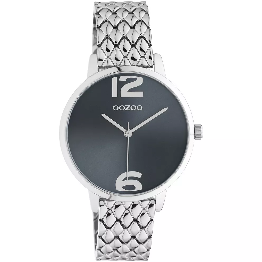 OOZOO C10921 Horloge Timepieces staal zilverkleurig-donkerblauw 38 mm