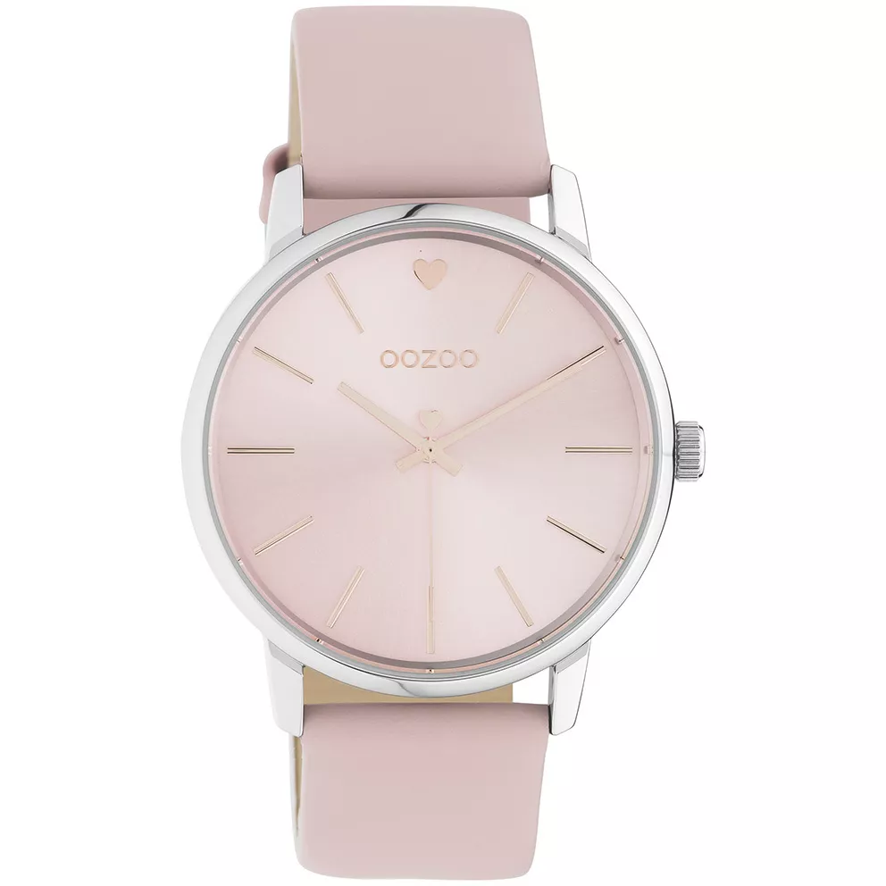 OOZOO C10926 Horloge Timepieces staal-leder zilverkleurig-roze 40 mm