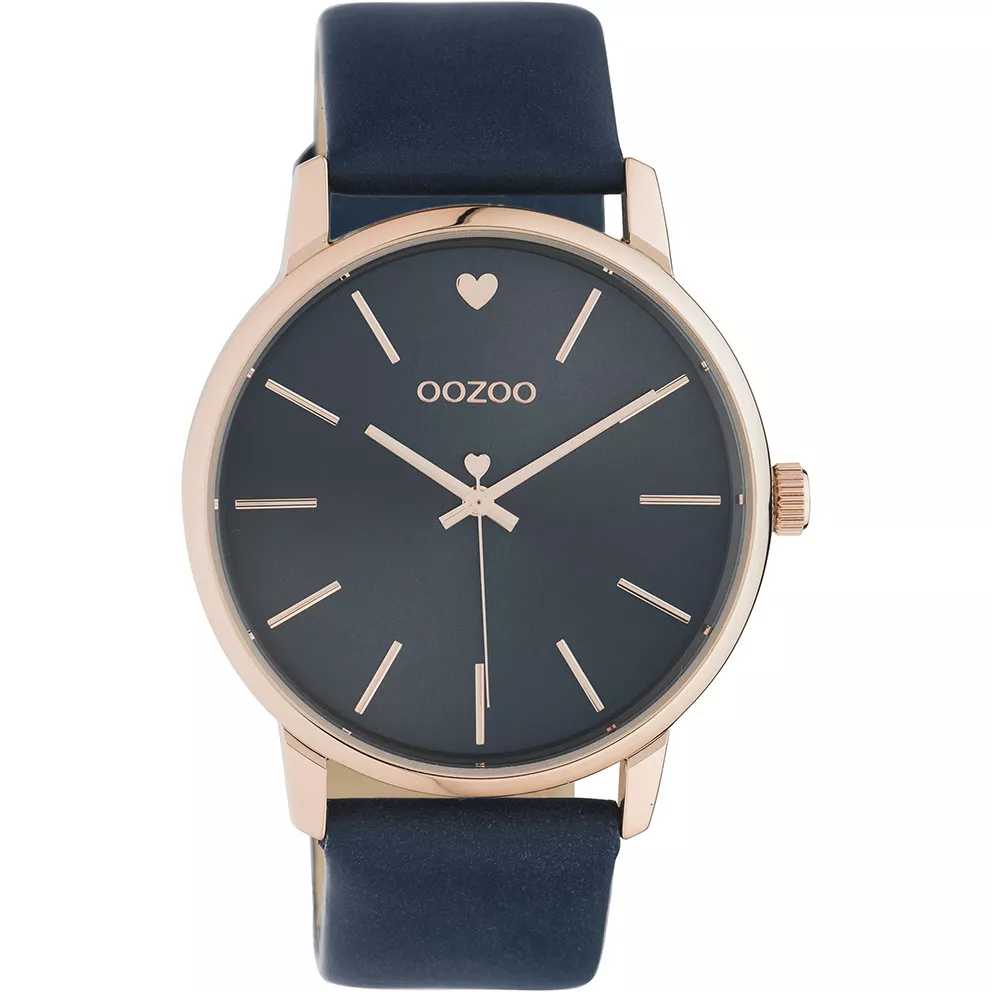 OOZOO C10929 Horloge Timepieces staal-leder rosekleurig-donkerblauw 40 mm