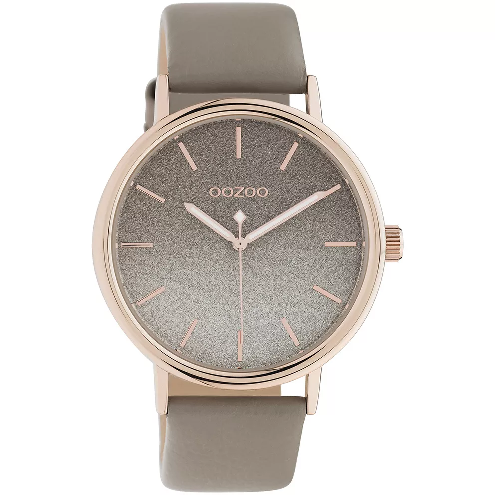 OOZOO C10937 Horloge Timepieces staal-leder rosekleurig-taupe 42 mm