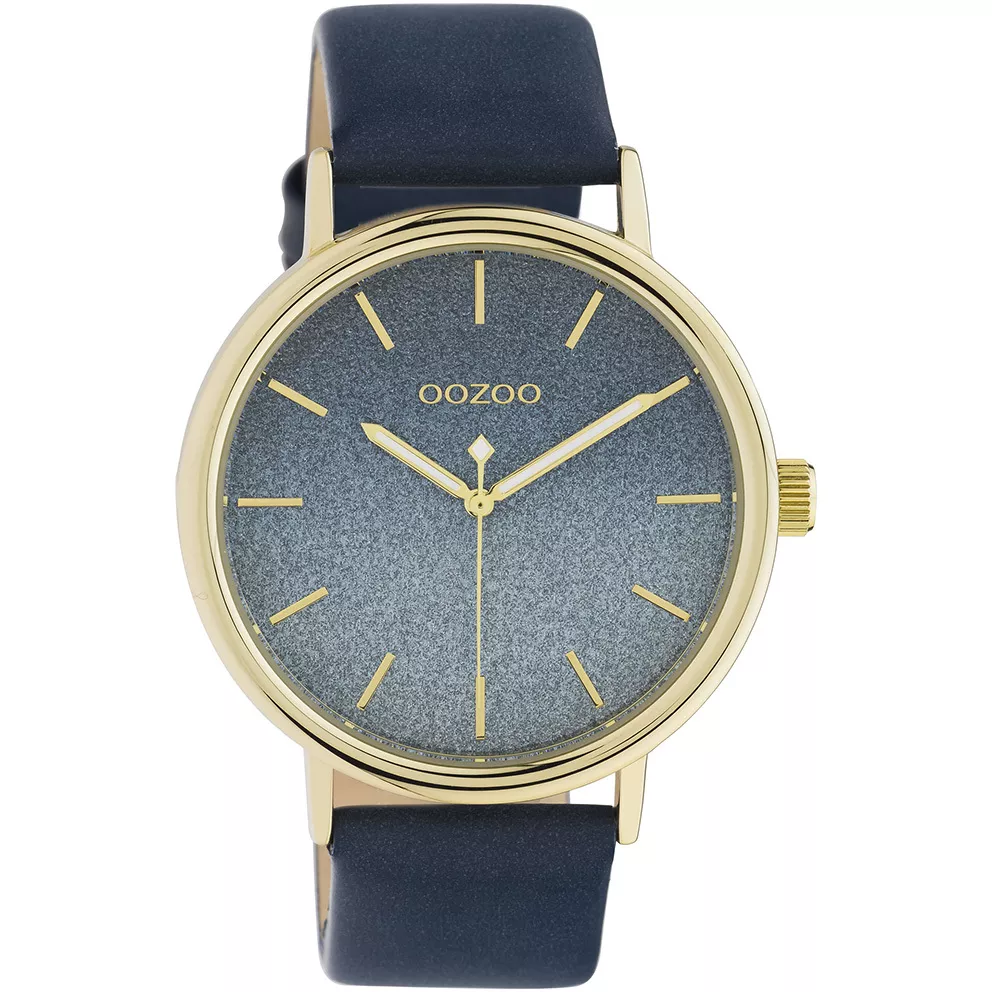 OOZOO C10938 Horloge Timepieces staal-leder goudkleurig-blauw 42 mm
