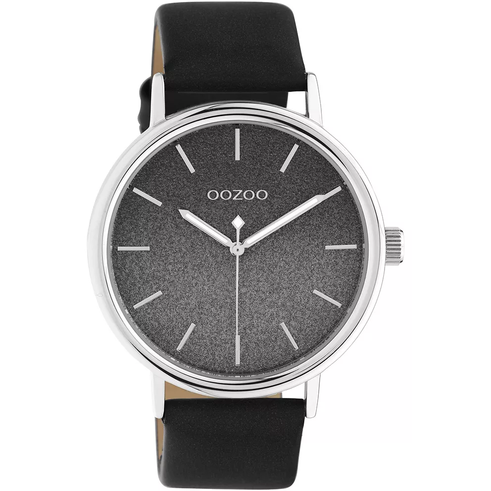 OOZOO C10939 Horloge Timepieces staal-leder zilverkleurig-zwart 42 mm