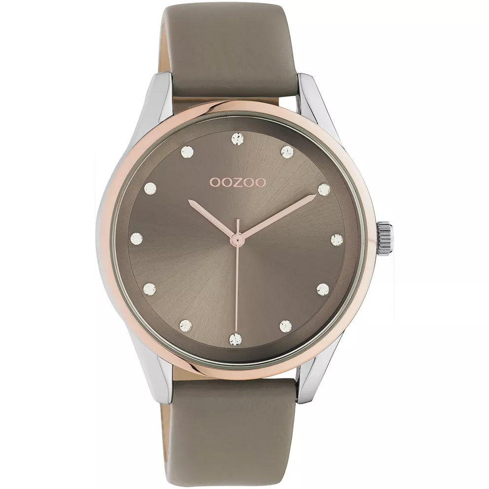 OOZOO C10952 Horloge Timepieces staal-leder rosekleurig-taupe 40 mm
