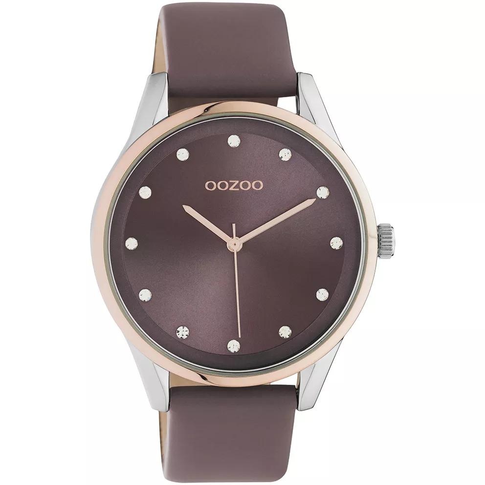 OOZOO C10953 Horloge Timepieces staal-leder rosekleurig-mauve 40 mm