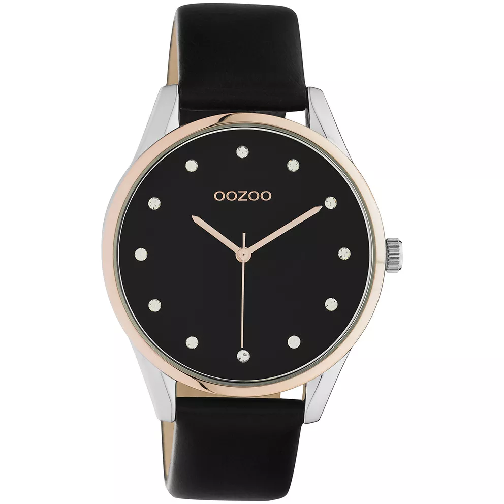 OOZOO C10954 Horloge Timepieces staal-leder rosekleurig-zwart 40 mm