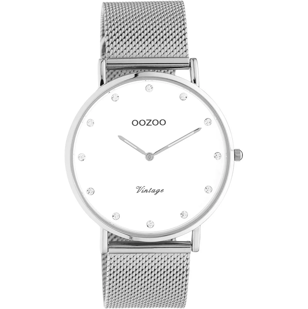 OOZOO C20235 Horloge Vintage staal zilverkleurig-wit 40 mm