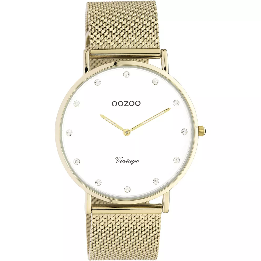 OOZOO C20236 Horloge Vintage staal goudkleurig-wit 40 mm