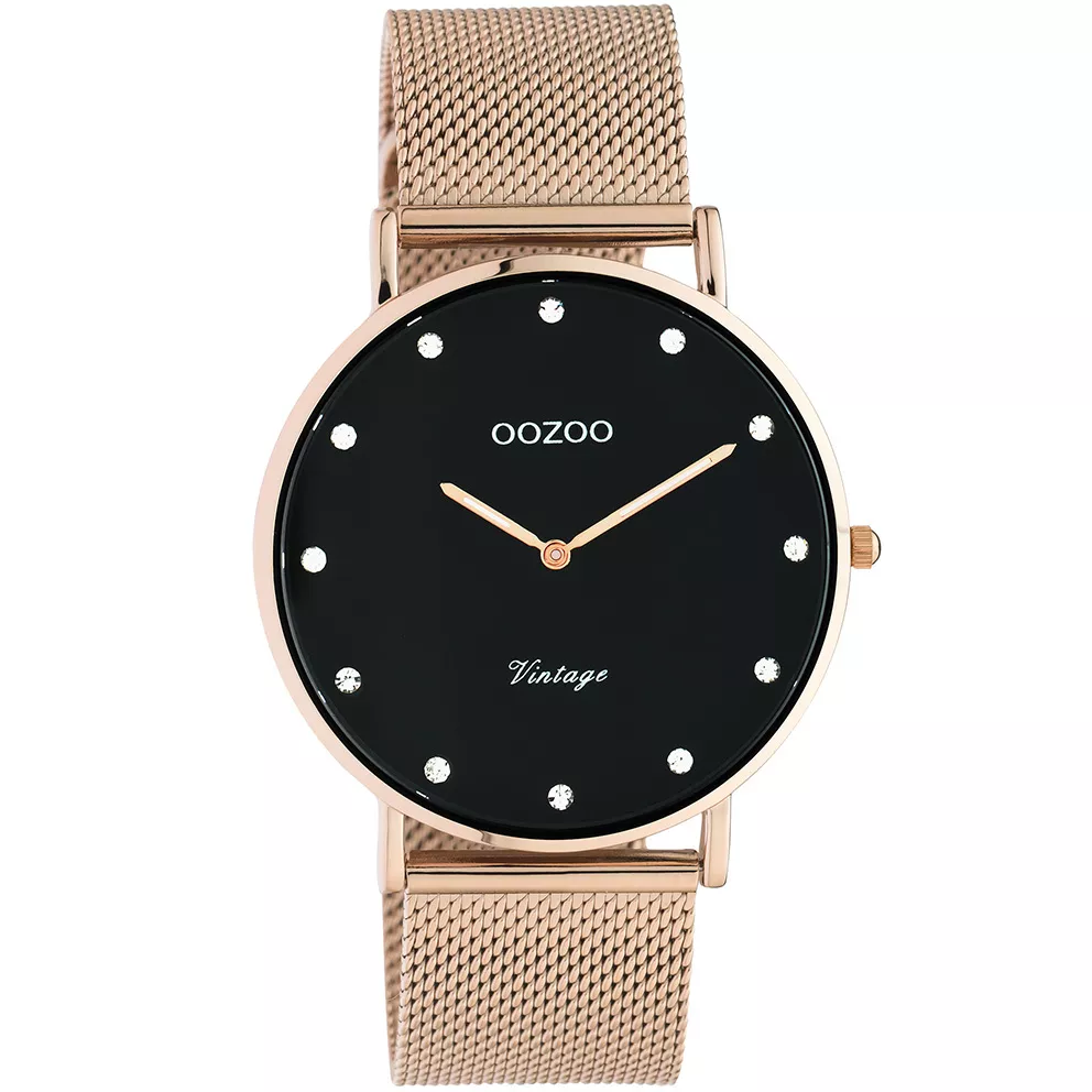 OOZOO C20239 Horloge Vintage staal rosekleurig-zwart 40 mm