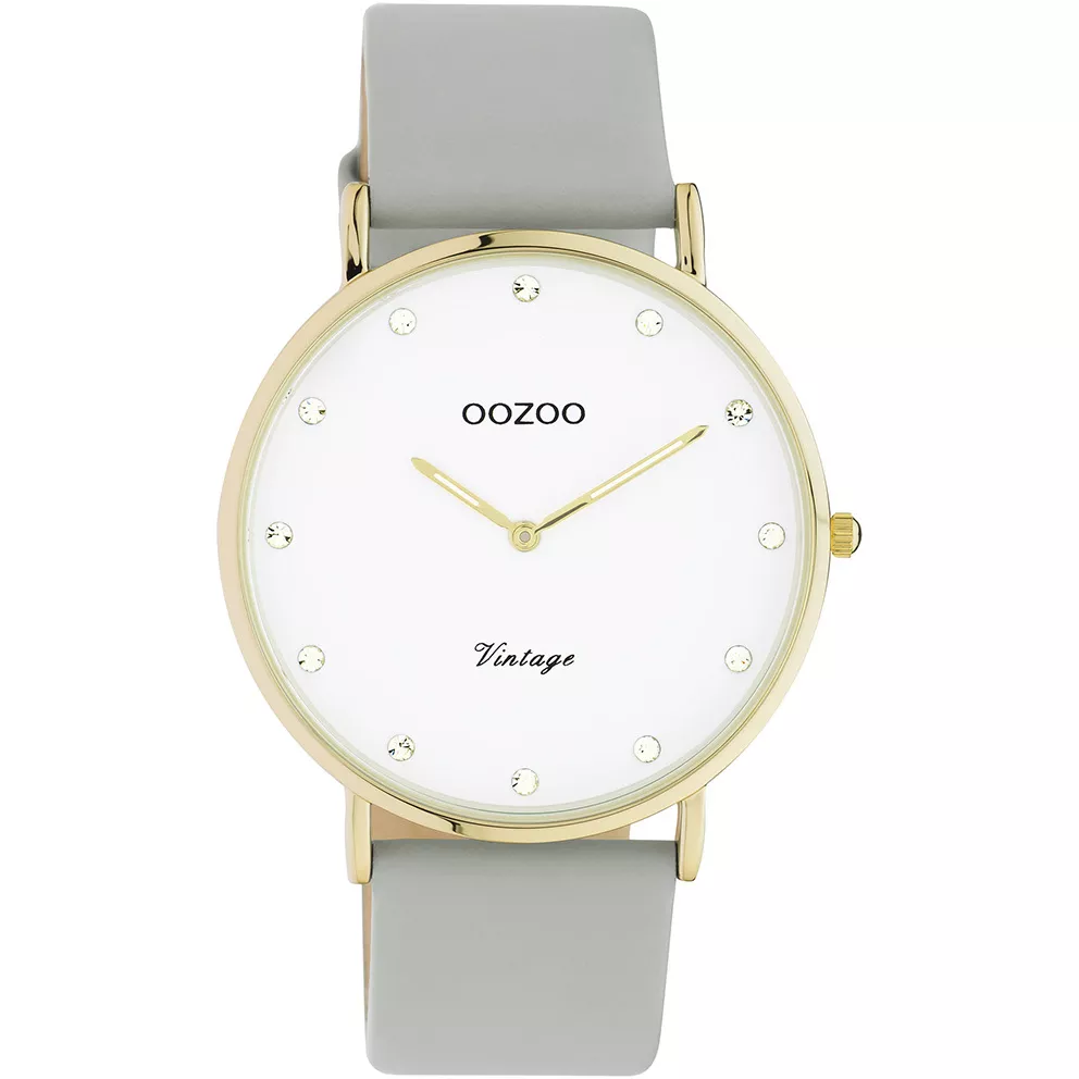 OOZOO C20245 Horloge Vintage staal-leder goudkleurig-wit-steengrijs 40 mm
