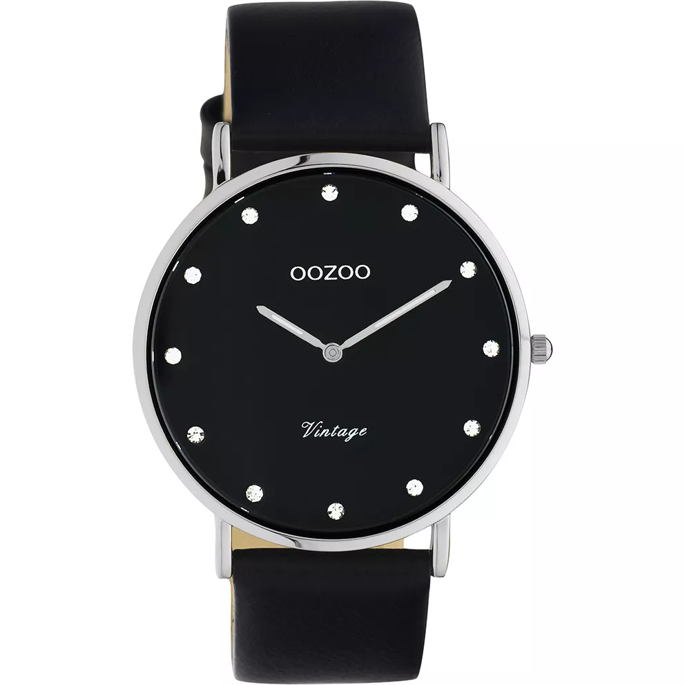 OOZOO C20247 Horloge Vintage staal-leder zilverkleurig-zwart 40 mm