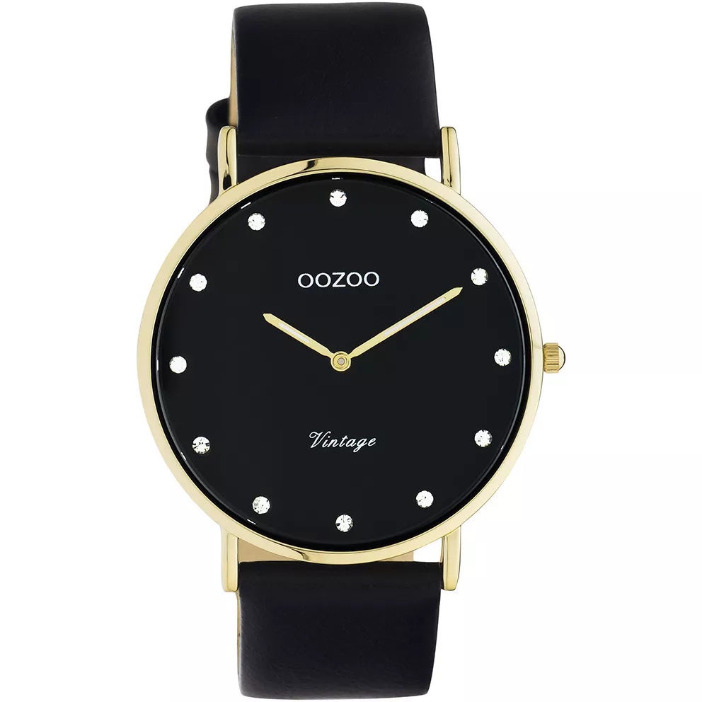 OOZOO C20248 Horloge Vintage staal-leder goudkleurig-zwart 40 mm
