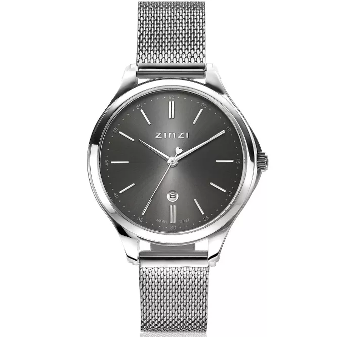 Zinzi ZIW1024M Horloge Classy Mesh staal zilverkleurig-grijs 34 mm + gratis armband
