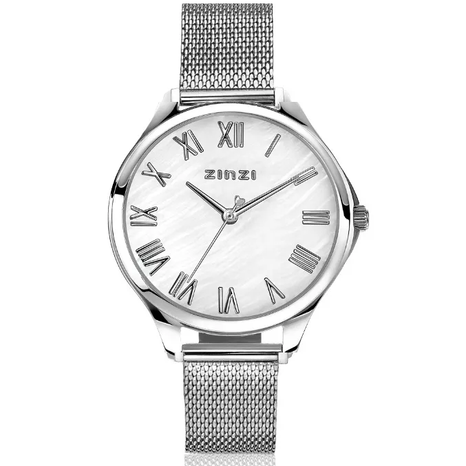 Zinzi ZIW1117M Horloge Julia Mesh staal zilverkleurig-wit 34 mm + gratis armband
