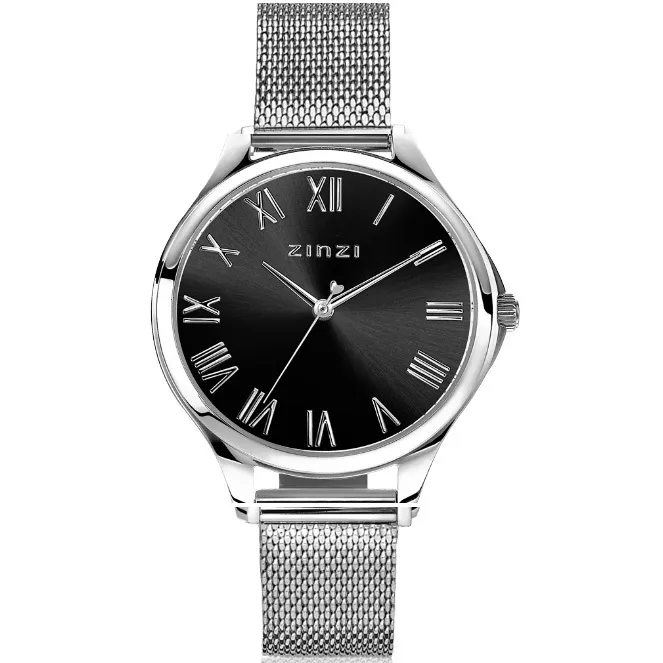 Zinzi ZIW1101M Horloge Julia Mesh staal zilverkleurig-zwart 34 mm + gratis armband