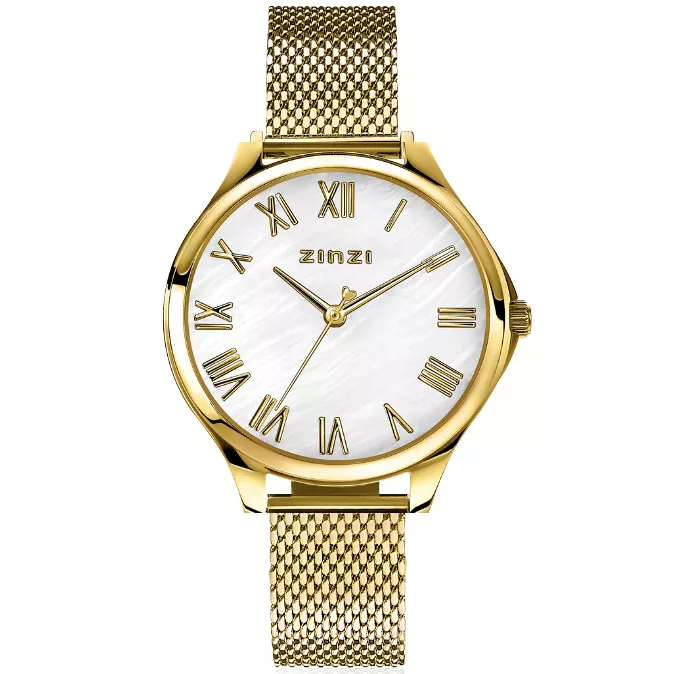 Zinzi ZIW1134M Horloge Julia Mesh staal goudkleurig-wit 34 mm + gratis armband