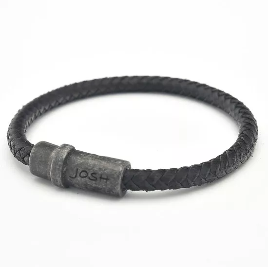 JOSH 09271-BRA-VB-BL Armband Vintage Black leder zwart